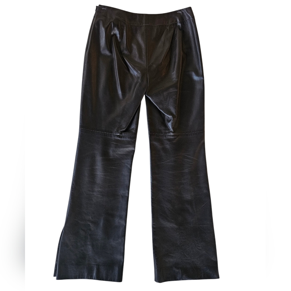 VTG DANA BUCHMAN Chocolate Brown Leather Pants | SZ 6P - Picture 3 of 12